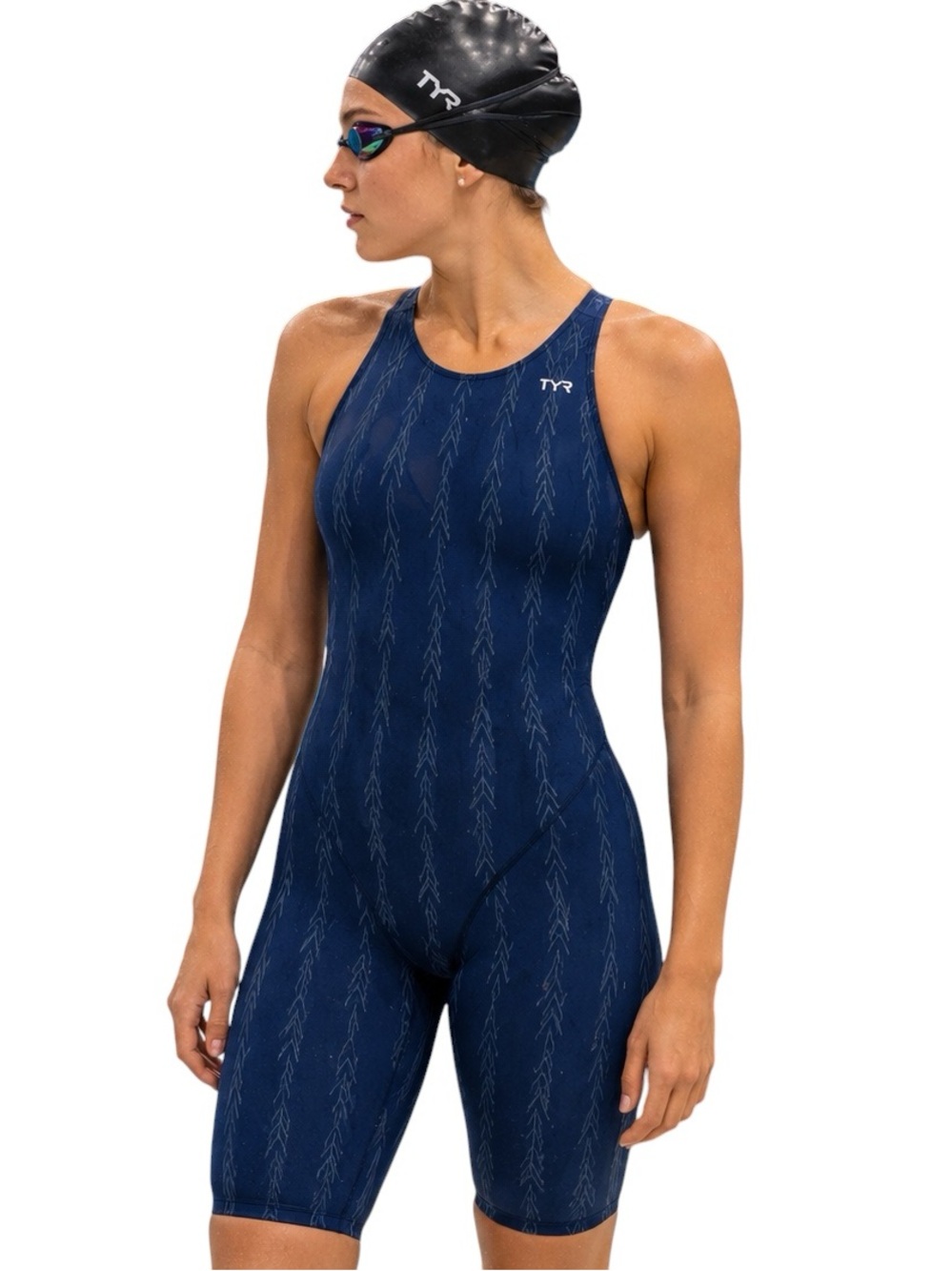 TYR AeroFit Shortjohn Tech Suit Knee Navy Competitive Swimsuit Size 32 NEW